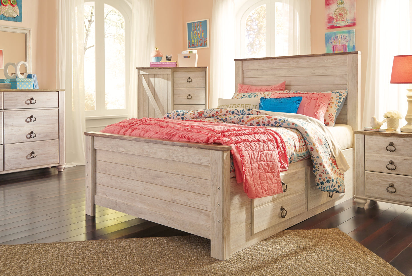 Willowton Panel Bed With 2 Storage Drawers