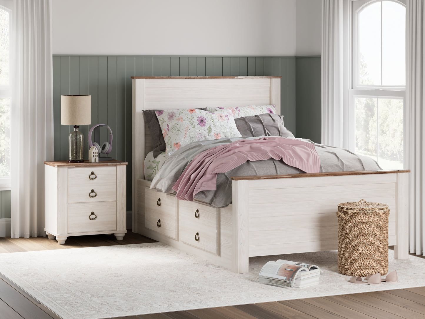 Willowton Panel Bed With 2 Storage Drawers