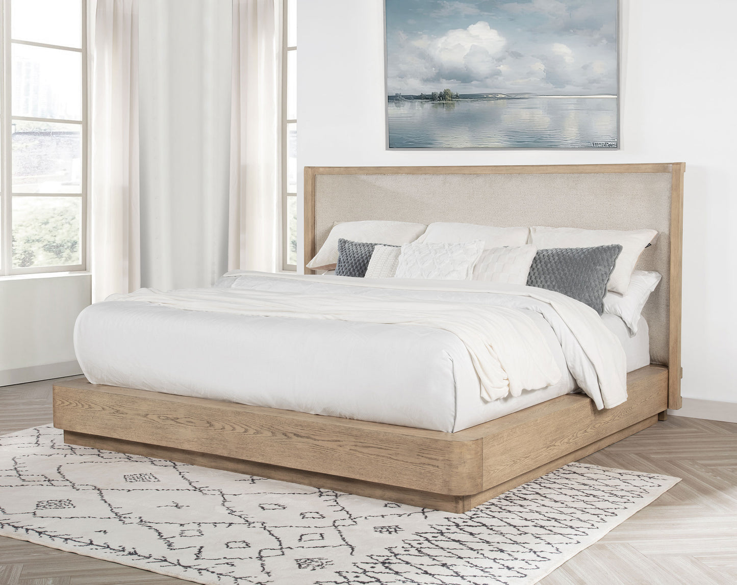 Kailani 52-inch Queen Wingback Bed Beige Oak