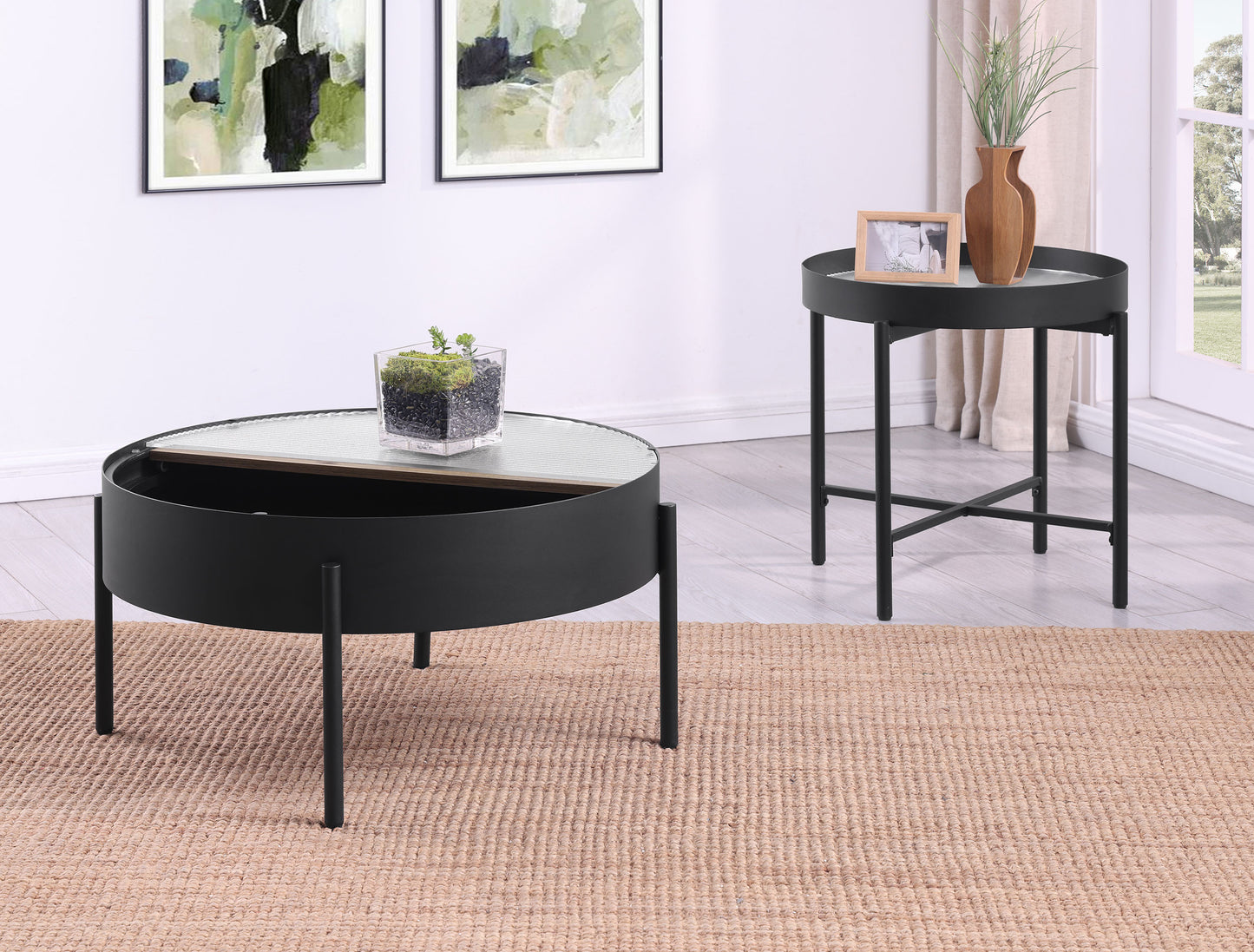 Ozella 2-piece Round Coffee and End Table Set Sandy Black