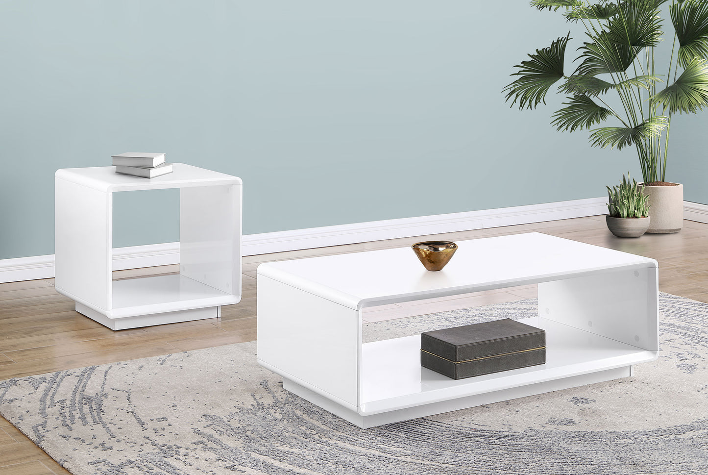 Paseo 2-piece Coffee and End Table Set White High Gloss