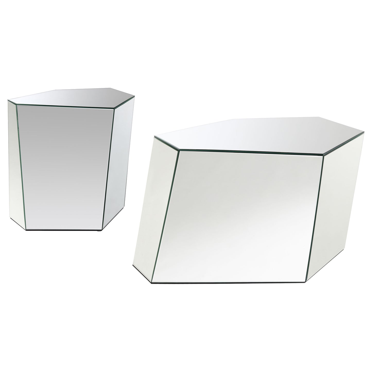Capella 2-piece Mirrored Coffee and End Table Set Silver
