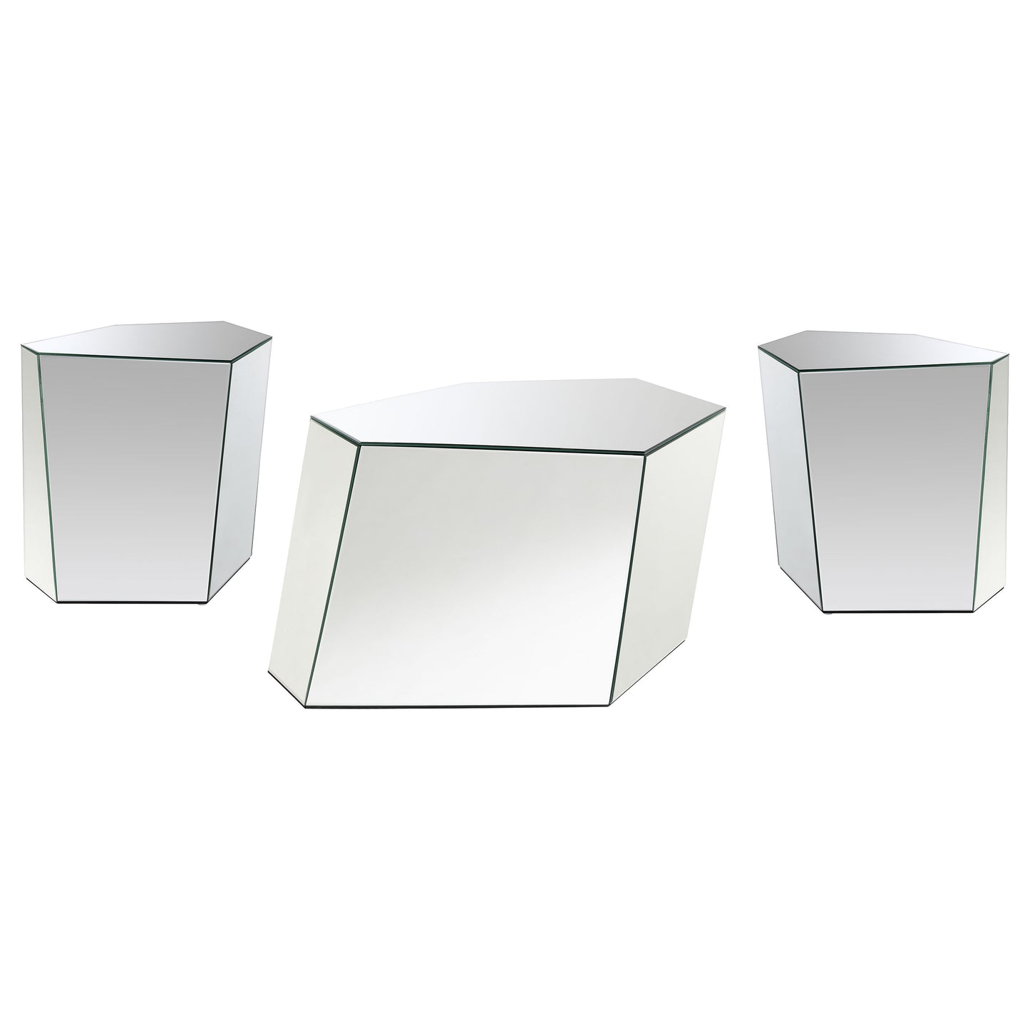 Capella 3-piece Mirrored Coffee and End Table Set Silver