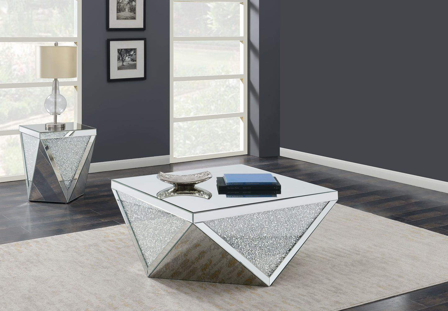 Amore 2-piece Mirrored Coffee and End Table Set Silver