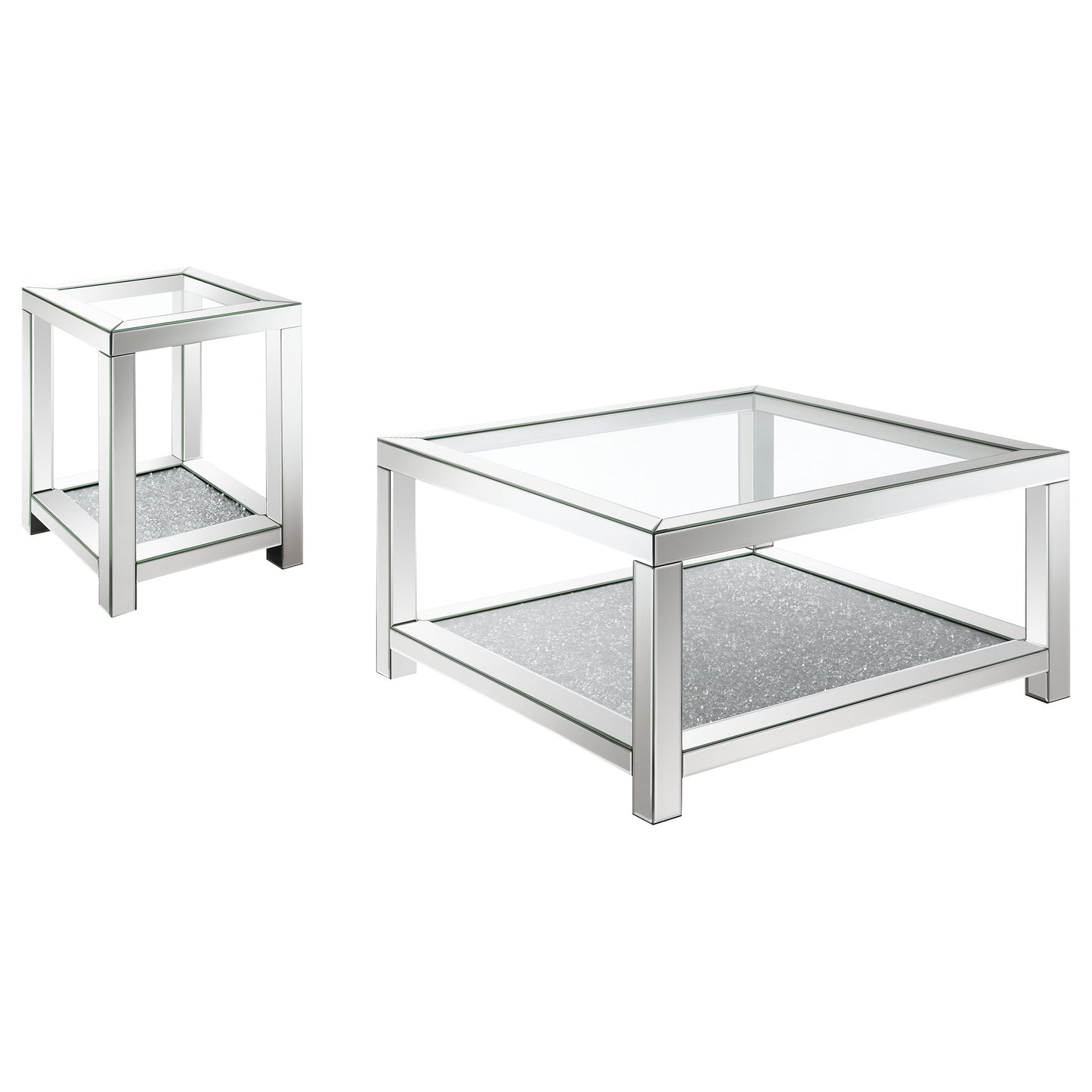 Valentina 2-piece Mirrored Coffee and End Table Set Silver