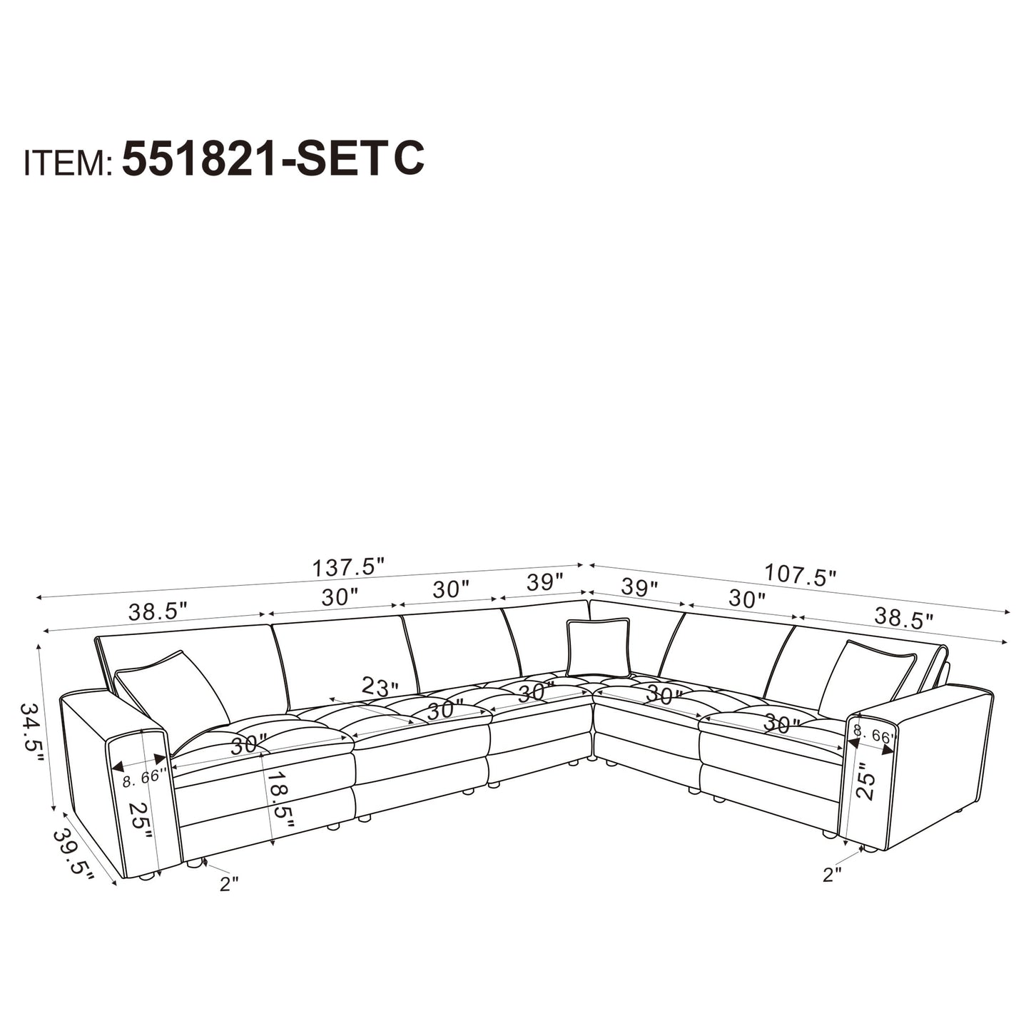 Atlantic 6-piece Upholstered Modular Sectional Sofa Blue
