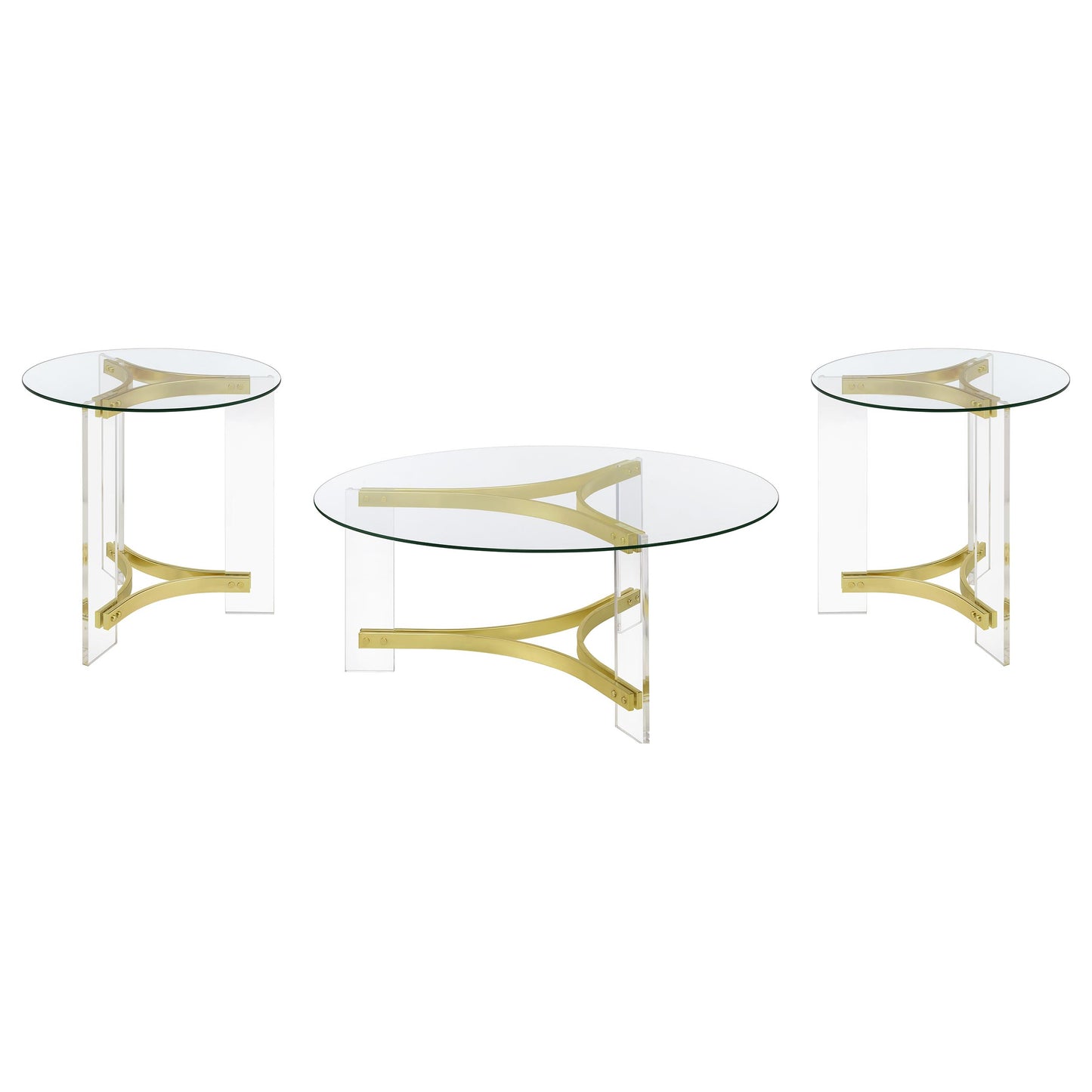 Janessa 3-piece Acrylic Coffee and End Table Set Matte Brass