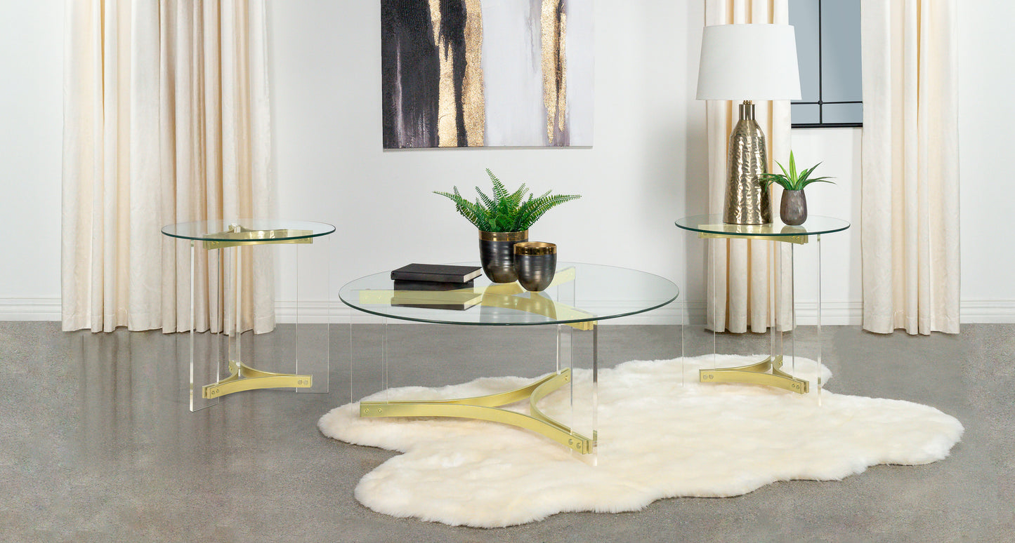 Janessa 3-piece Acrylic Coffee and End Table Set Matte Brass