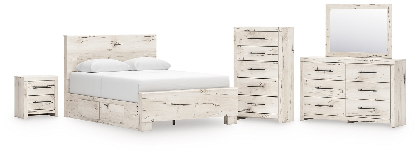 Queen Panel Bed with Mirrored Dresser, Chest and Nightstand