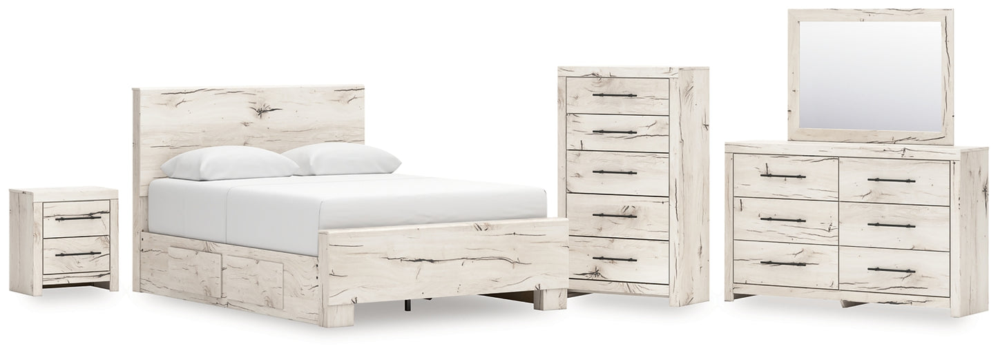 Queen Panel Bed with Mirrored Dresser, Chest and Nightstand