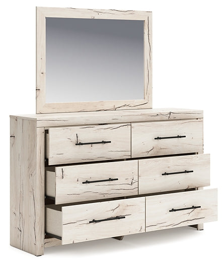 Queen Panel Bed with Mirrored Dresser and Chest
