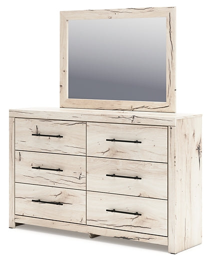 Queen Panel Bed with Mirrored Dresser and Chest