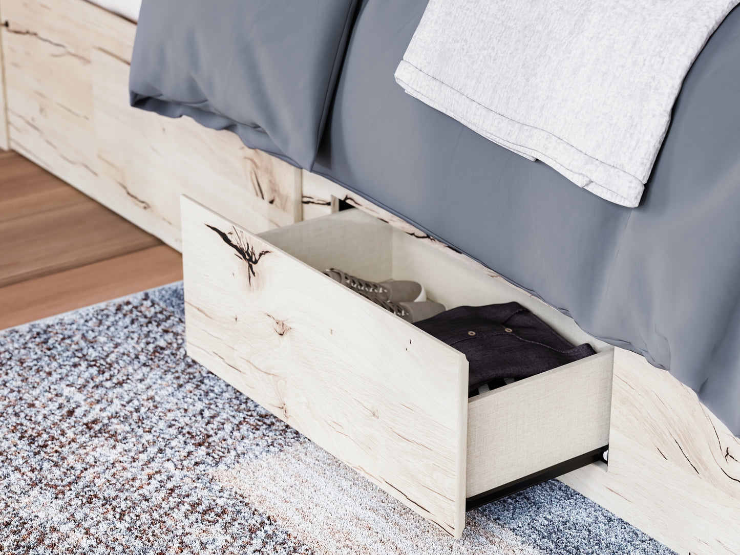 Queen Panel Bed with Mirrored Dresser and Chest