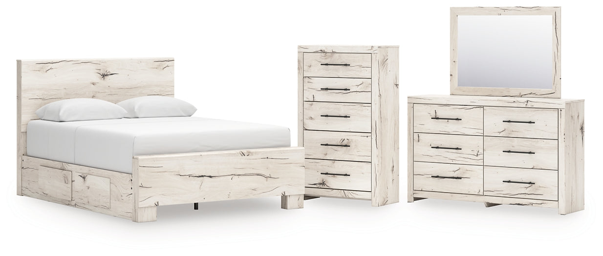 Queen Panel Bed with Mirrored Dresser and Chest