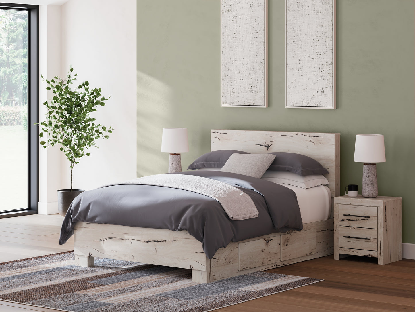 Queen Panel Bed with Mirrored Dresser and Chest