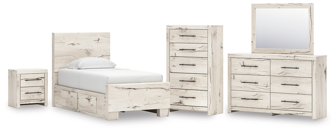 Twin Panel Bed with Mirrored Dresser, Chest and Nightstand