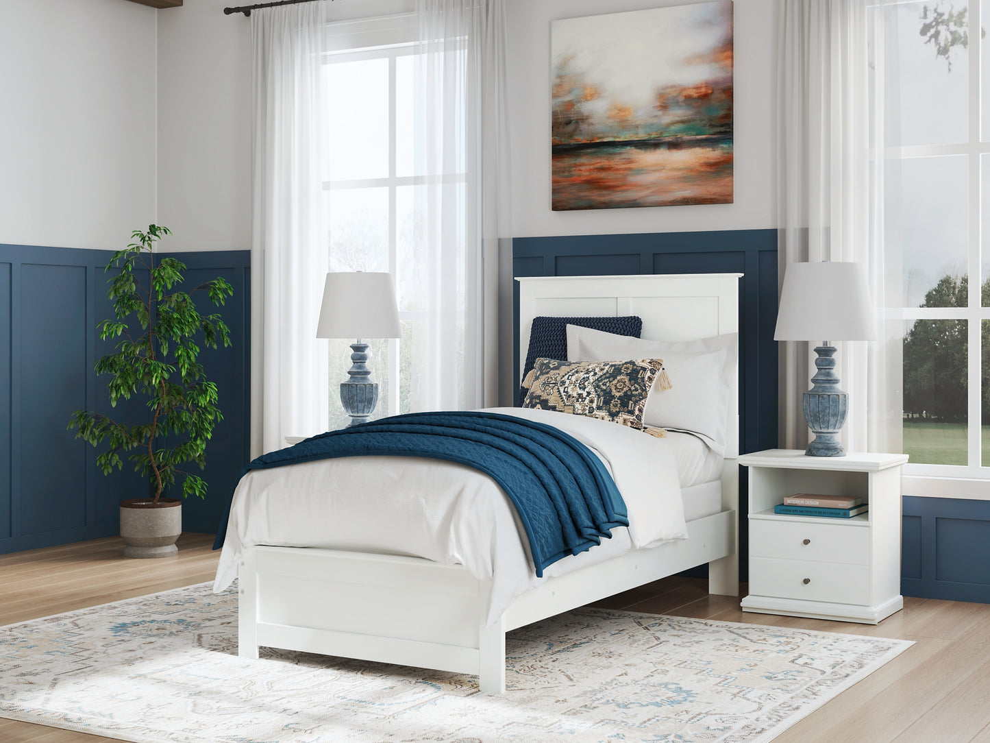 Bostwick Shoals Twin Panel Bed with Mirrored Dresser