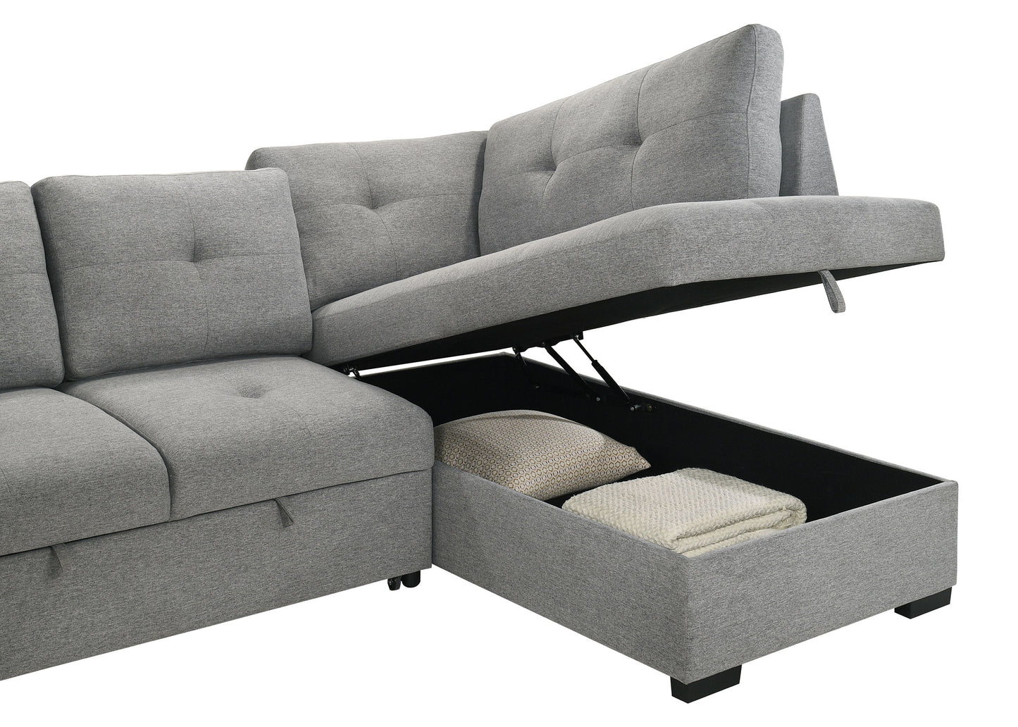 Roanne Fabric Upholstered Sleeper Sectional Sofa Grey