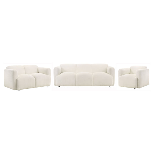 Dorset 3-piece Upholstered Round Track Arm Sofa Set White