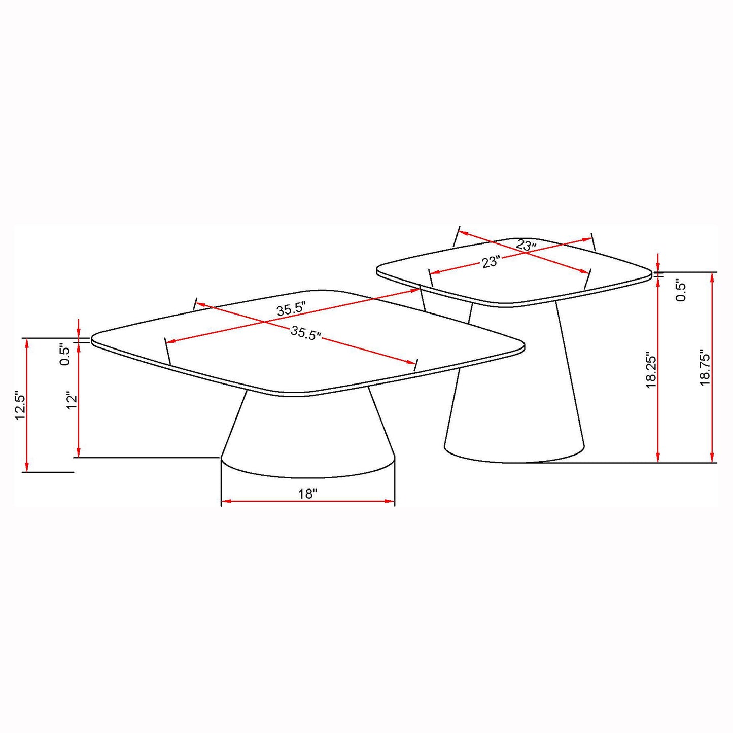 Eason 2-piece Cocktail Coffee Table Set Concrete and Black