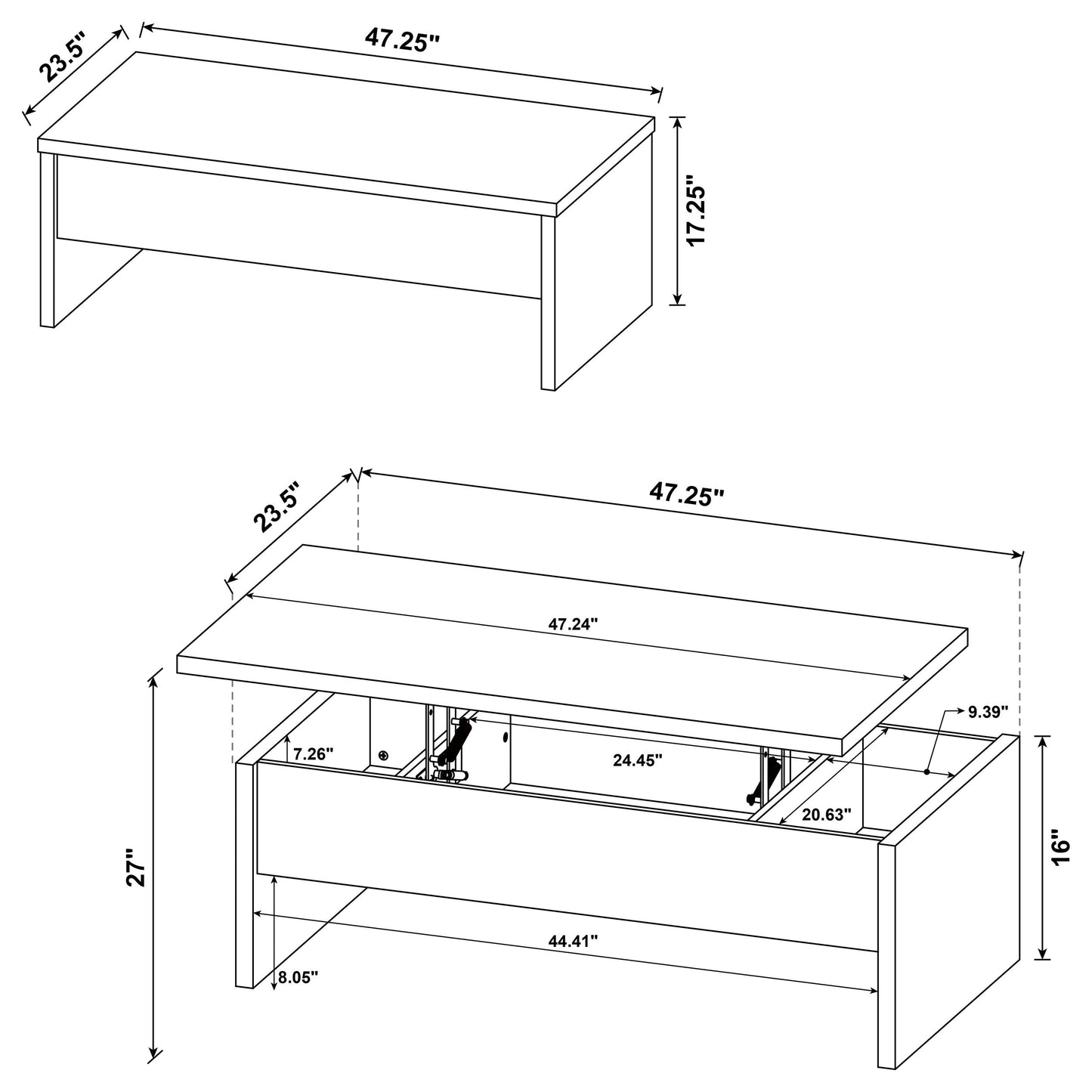 Canoga 3-piece Lift Top Cocktail Coffee Table Set Mango