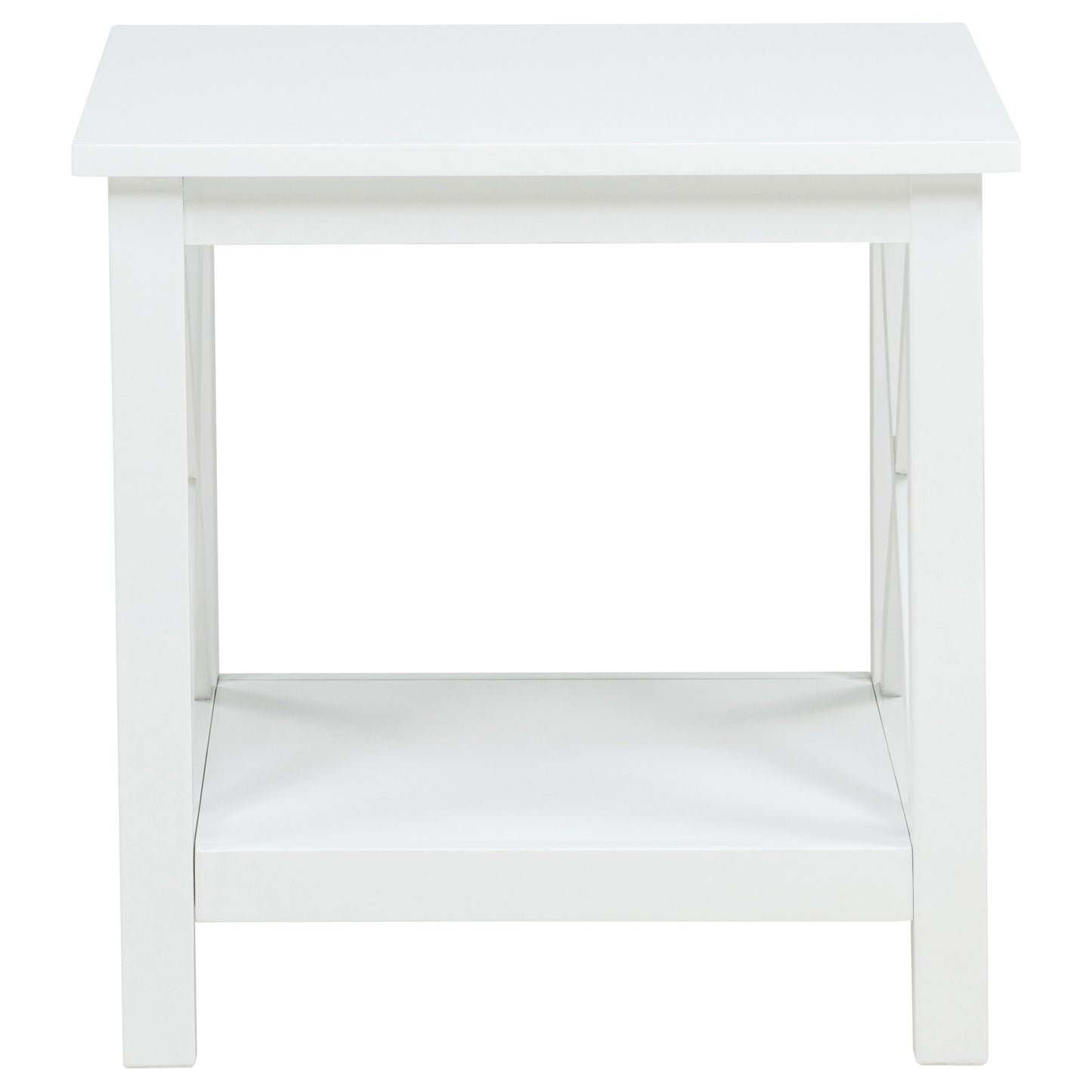 Skyview Square Pine Wood Side End Table with Shelf White