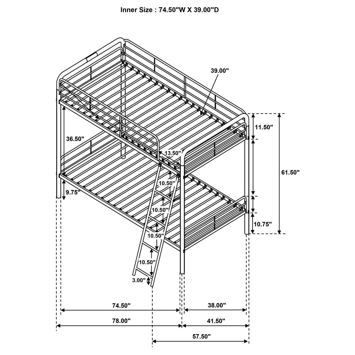 Carson Metal Twin Over Twin Bunk Bed Glossy Silver