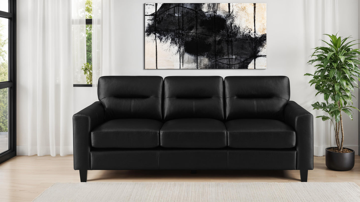 Scotland Faux Leather Upholstered Track Arm Sofa Black