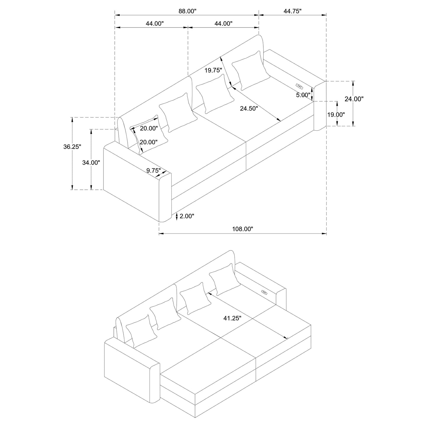 Jacana Corduroy Upholstered Dual Power Chaise Sofa Ivory