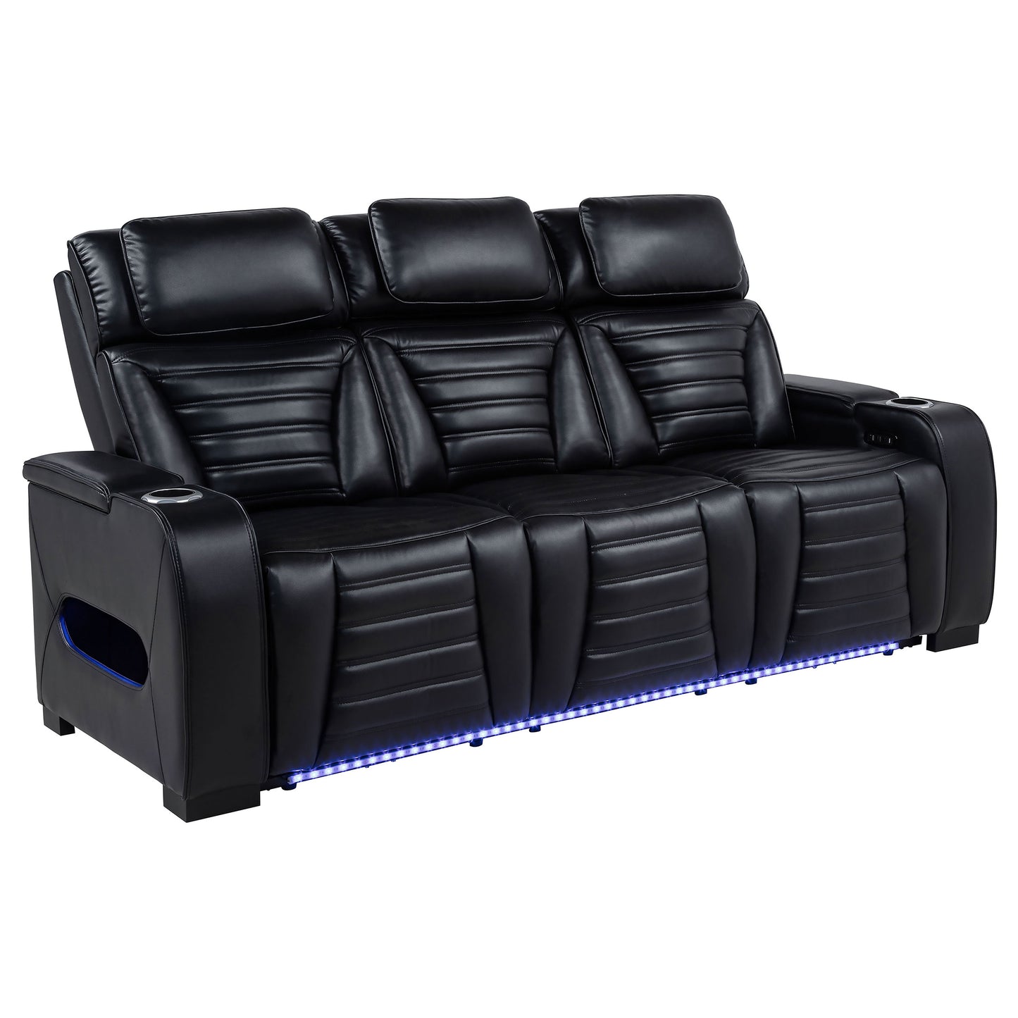 Zuma 2-piece Faux Leather Dual Power LED Sofa Set Black