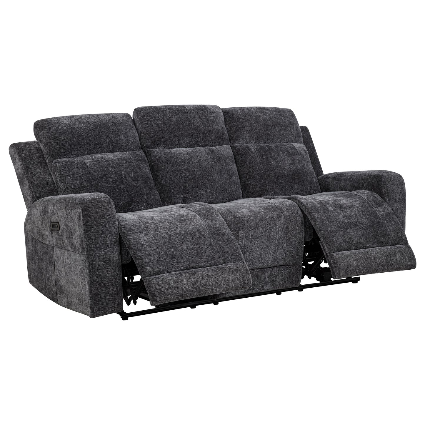 Kennett 3-piece Chenille Power Reclining Sofa Set Dark Grey