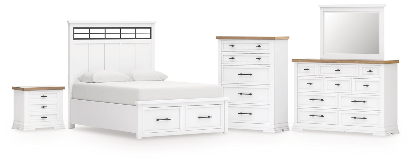Ashbryn King Panel Storage Bed with Mirrored Dresser, Chest and Nightstand