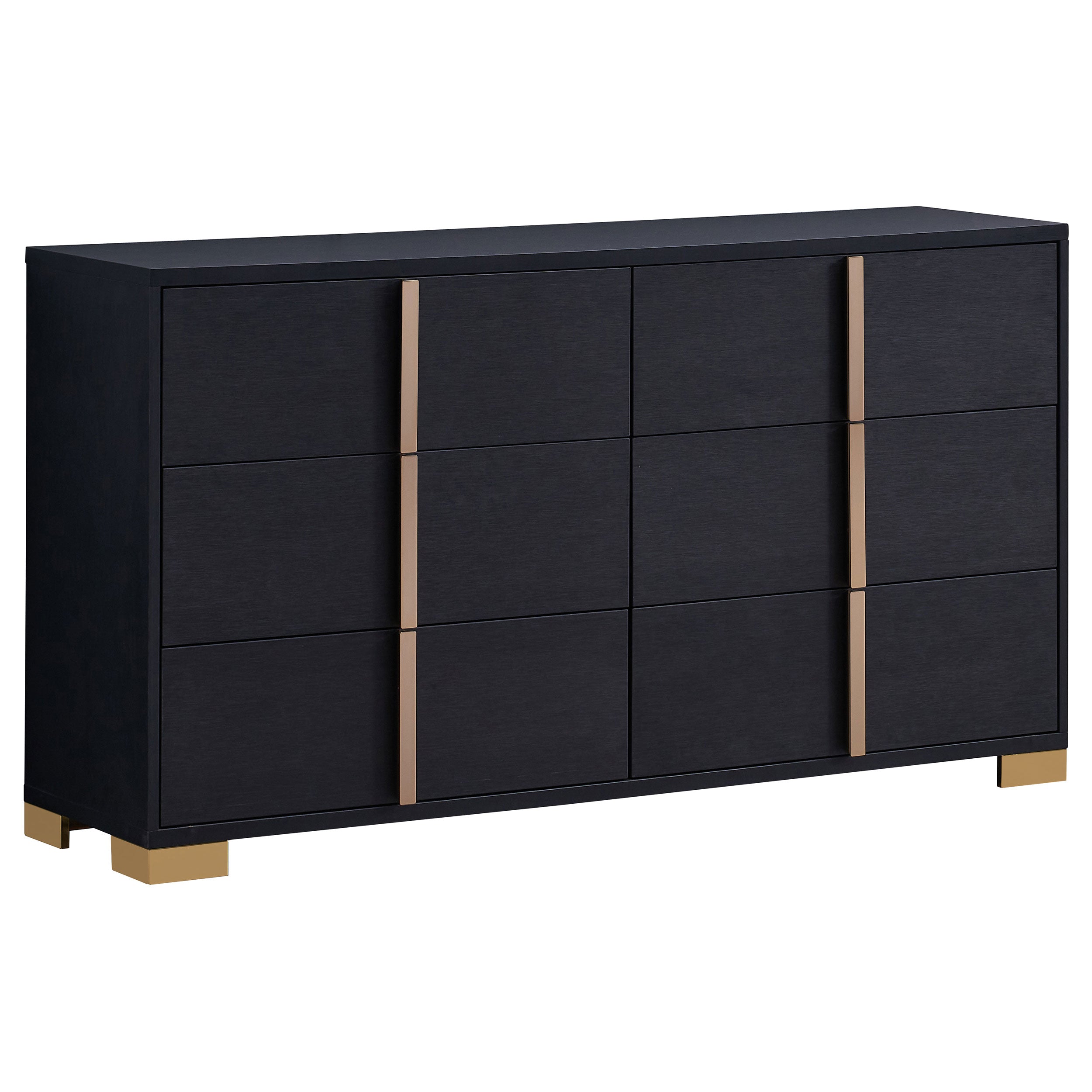 black and gold modern dresser Marceline 6-drawer Dresser Black – Value Home Furniture