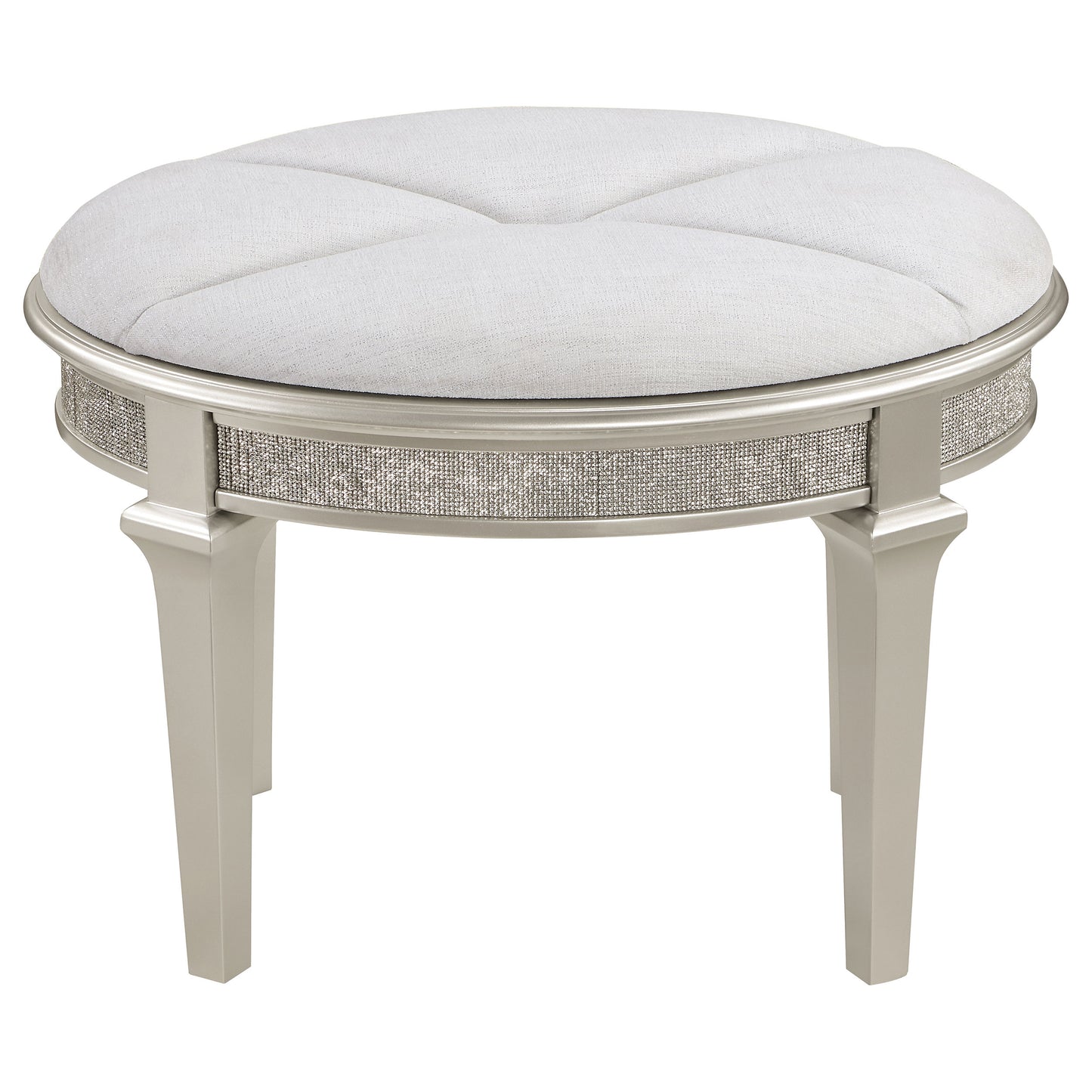 Evangeline Upholstered Oval Vanity Stool Silver and Ivory