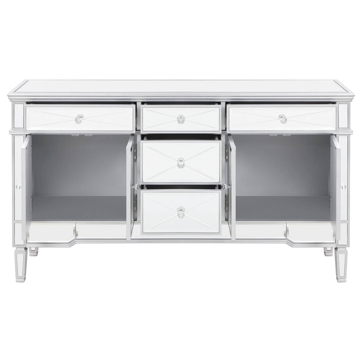 Duchess 5-drawer Mirrored Storage Accent Cabinet Silver