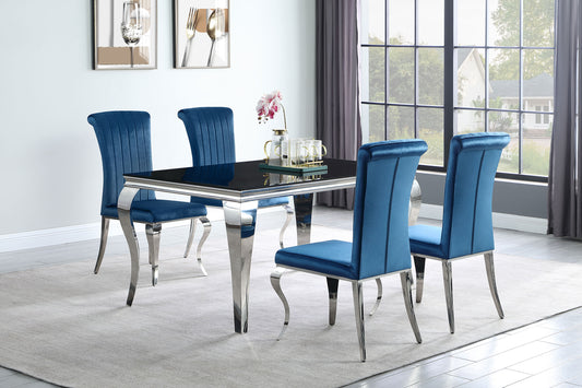 Carone 5-piece 61-inch Rectangular Black Glass Dining Set Teal