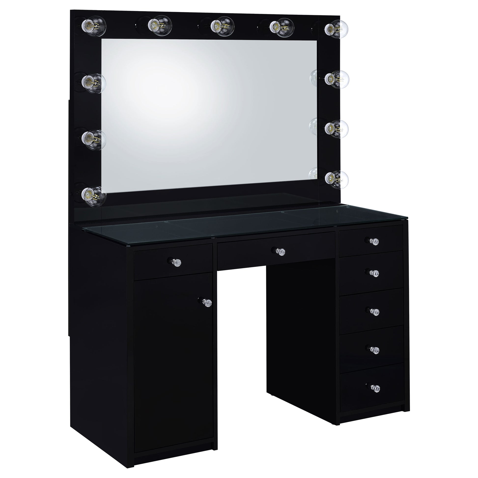 Acena 7-drawer Vanity Set with Lighting Black High Gloss Value Home Furniture Acena 7-drawer Vanity Set with Lighting Black High Gloss Value Home Furniture