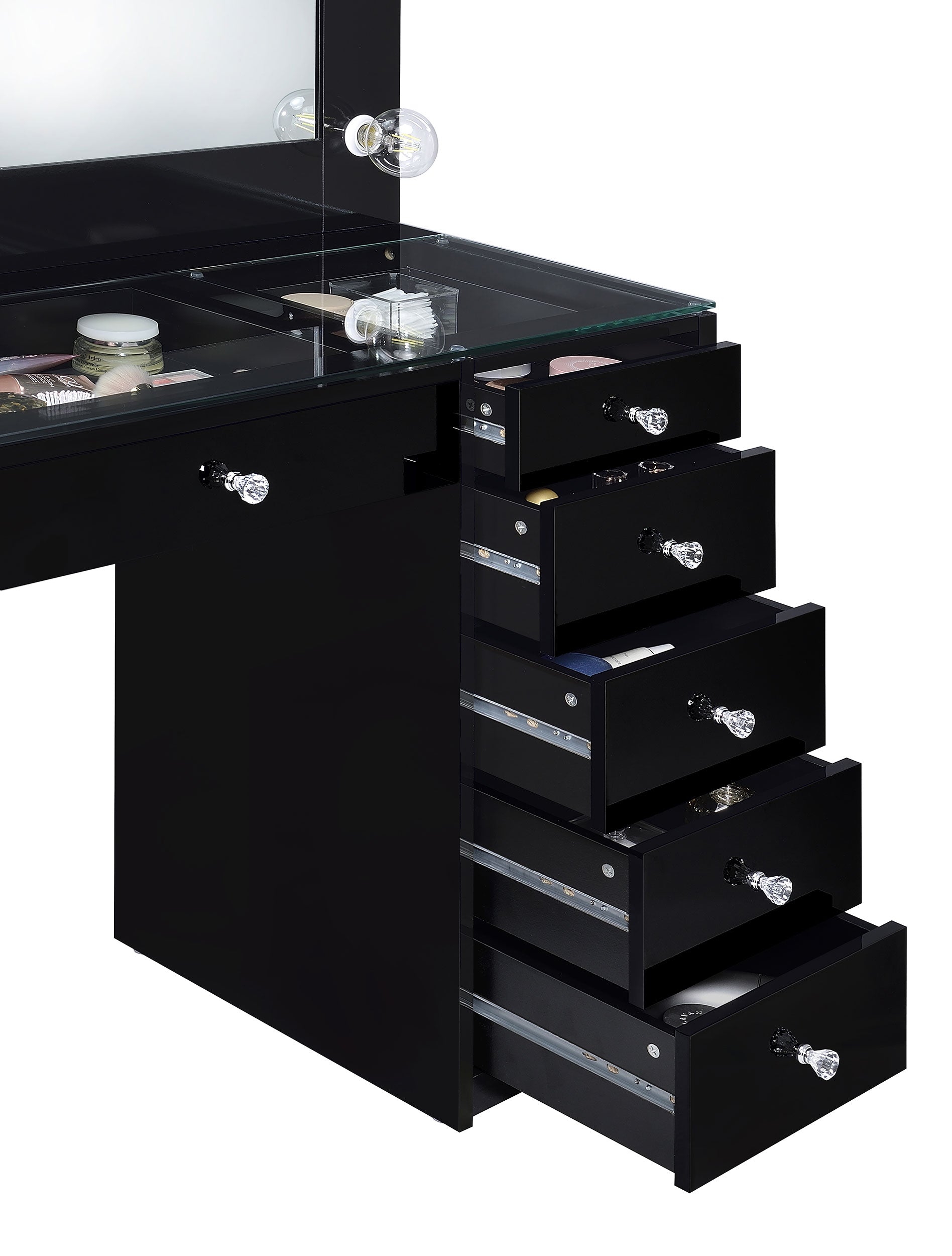 Acena 7-drawer Vanity Set with Lighting Black High Gloss Value Home Furniture Acena 7-drawer Vanity Set with Lighting Black High Gloss Value Home Furniture