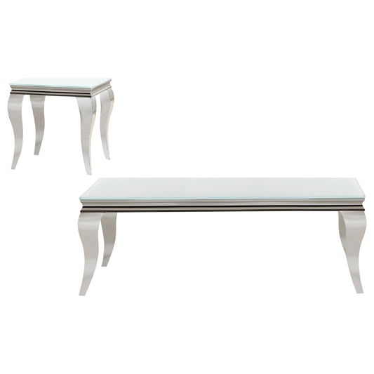 Carone 2-piece Glass Top Coffee and End Table Set White