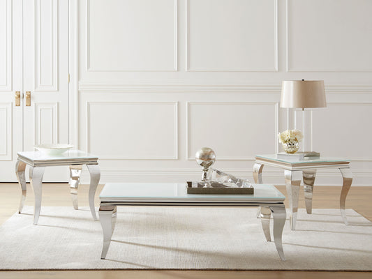 Carone 3-piece Glass Top Coffee and End Table Set White
