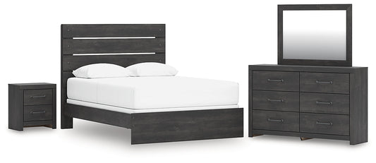 Hollivern Queen Panel Bed with Mirrored Dresser and Nightstand