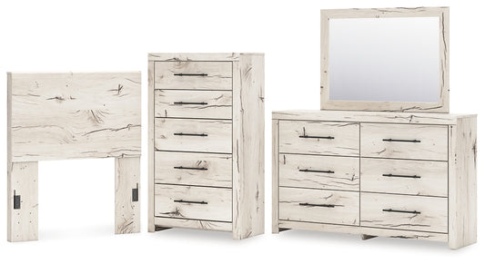 Twin Panel Headboard with Mirrored Dresser and Chest