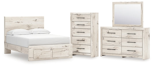 Full Panel Storage Bed with Mirrored Dresser and Chest