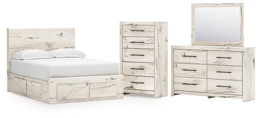 Full Panel Storage Bed with Mirrored Dresser and Chest