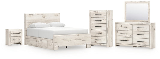 Queen Panel Bed with Mirrored Dresser, Chest and Nightstand
