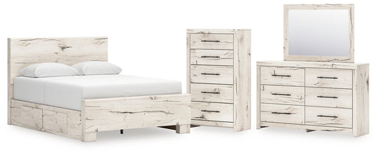 Queen Panel Bed with Mirrored Dresser and Chest