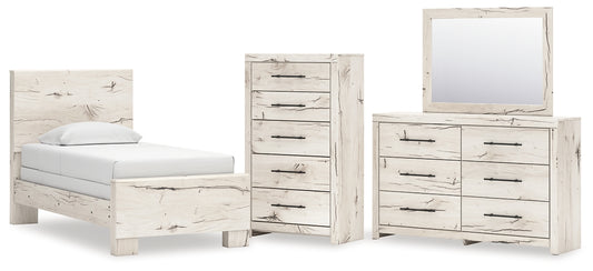 Twin Panel Bed with Storage with Mirrored Dresser and Chest