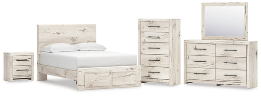 Full Panel Storage Bed with Mirrored Dresser, Chest and Nightstand
