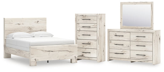 Full Panel Bed with Mirrored Dresser and Chest