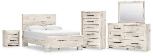 Full Panel Bed with Mirrored Dresser, Chest and Nightstand